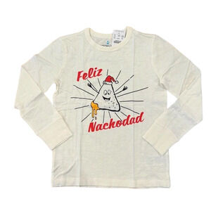 **NWT J. Crew Boys Ivory W/"Feliz Nachodad" Christmas Graphic Long Sleeve